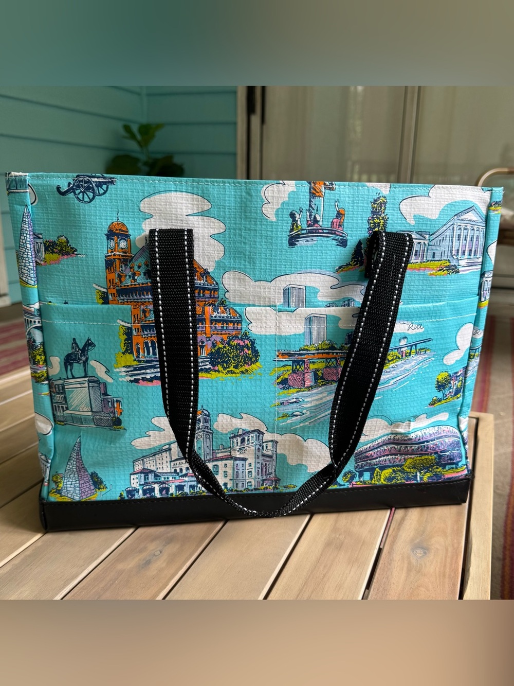 SCOUT RVA Richmond Virginia Landmark Pocket Tote Bag Zip Top Turquoise - Picture 3 of 16